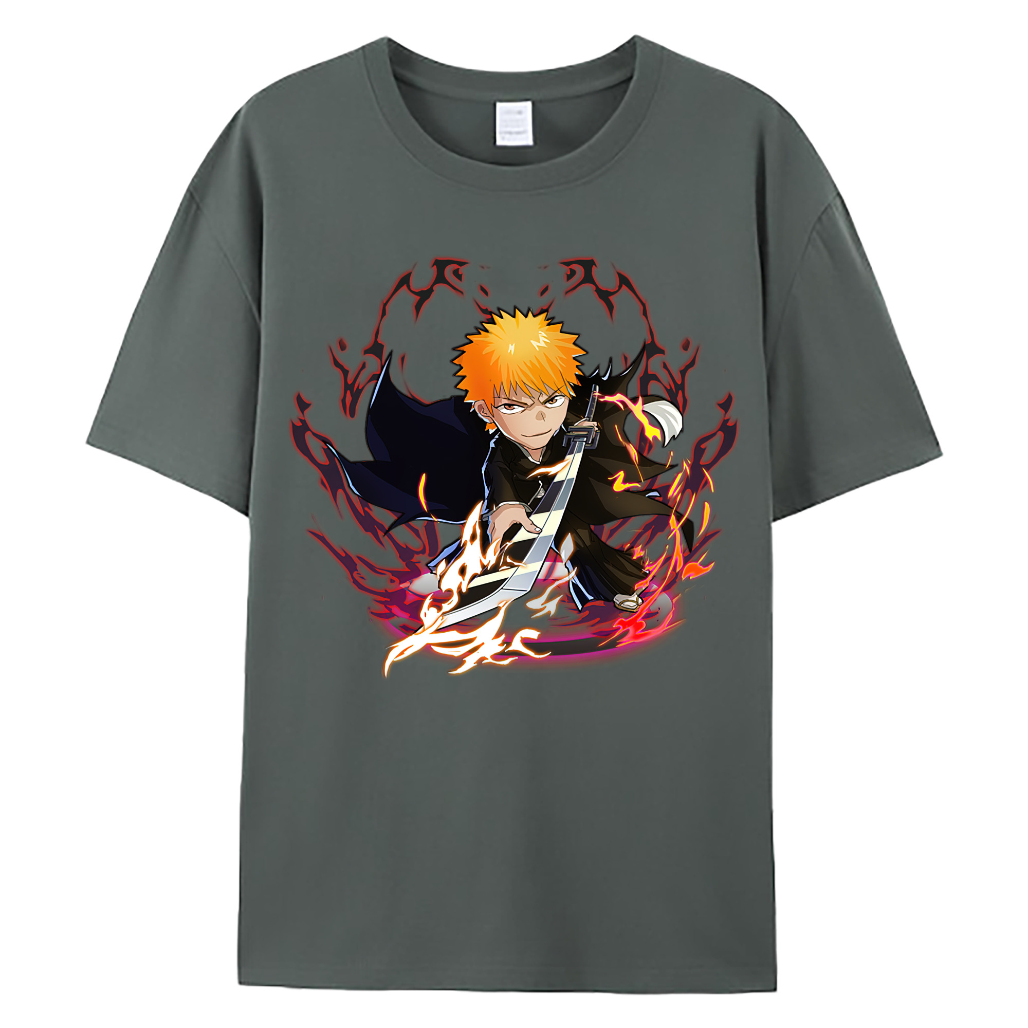 （画像用） ブリーチ 黒崎一護（くろさき いちご）BLEACH Kurosaki Ichigo 綿100％ メンズ半袖Tシャツ｜肌触りやわらか＆通気性